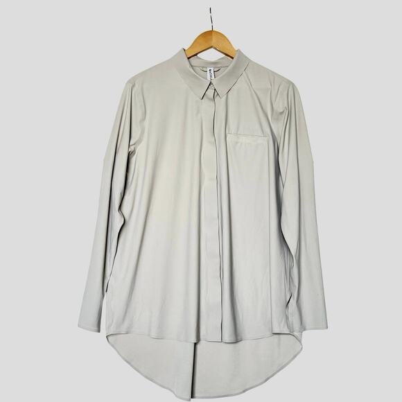 Athleta Urbanite Beige Long Sleeve Button Down Stretch Breathable Womens L - Picture 4 of 11